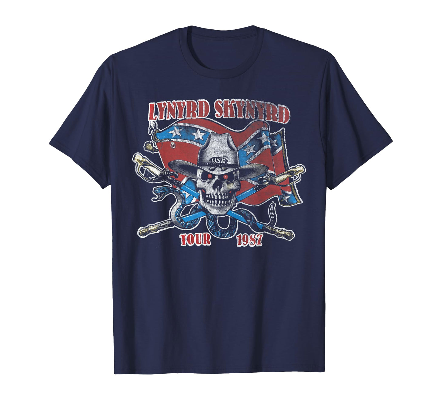 Lynyrd Skynyrd Tour 1987 Vintage USA Flag Southern Rock Band T-Shirt
