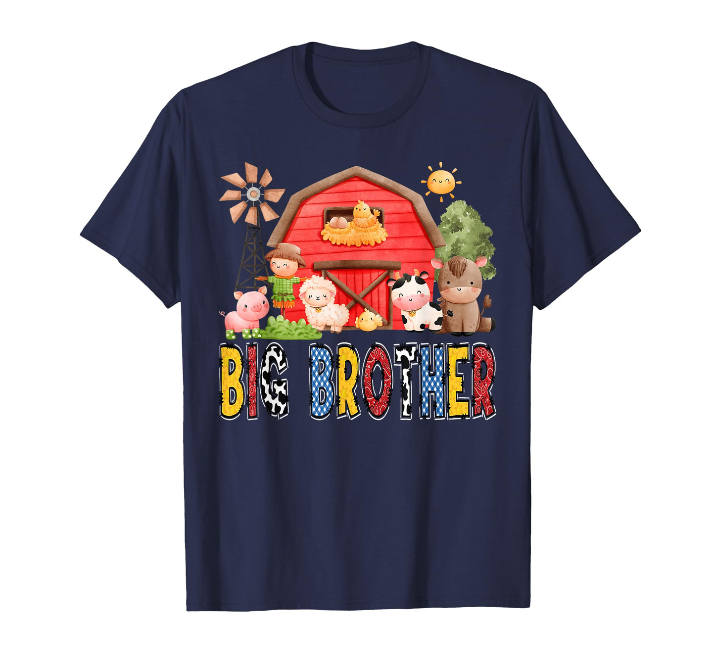 Big Brother Red Farm Cow Birthday Boy Matching Family Party T-Shirt