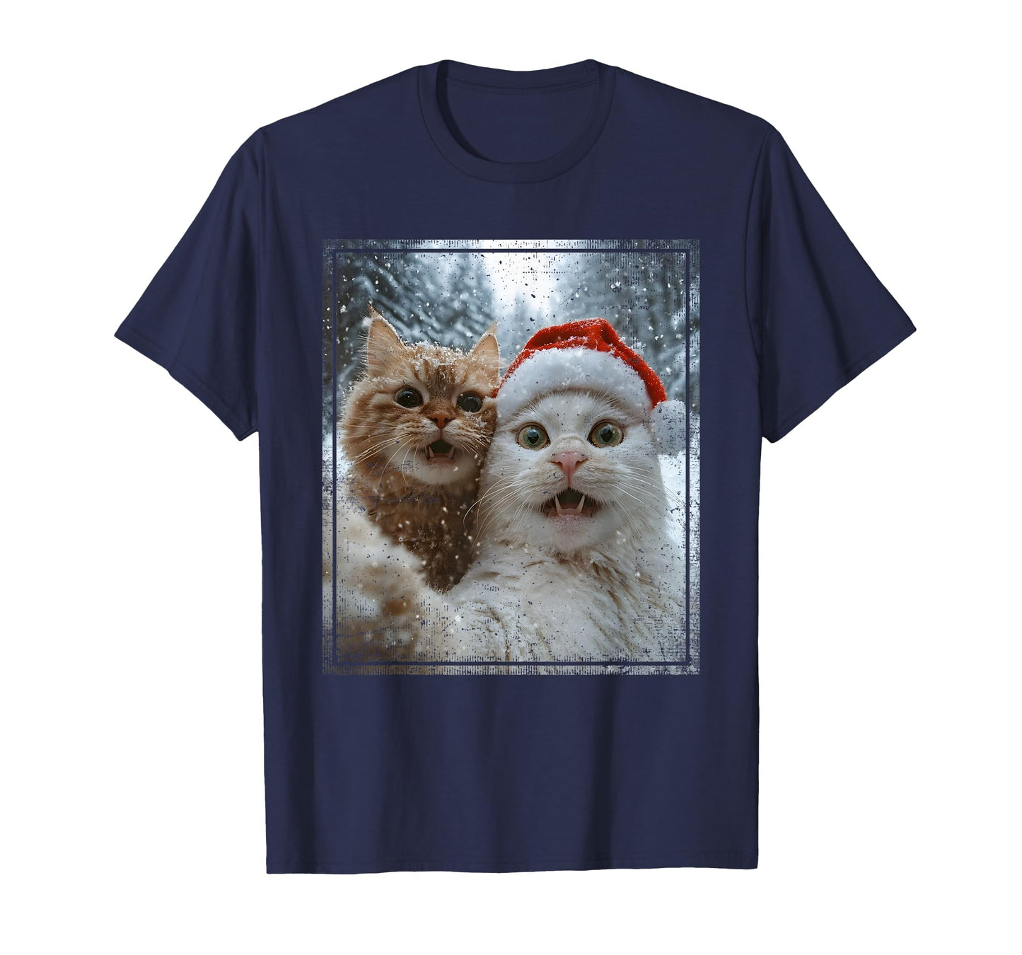 Funny Christmas Cat Selfie Santa Hat Design T-Shirt