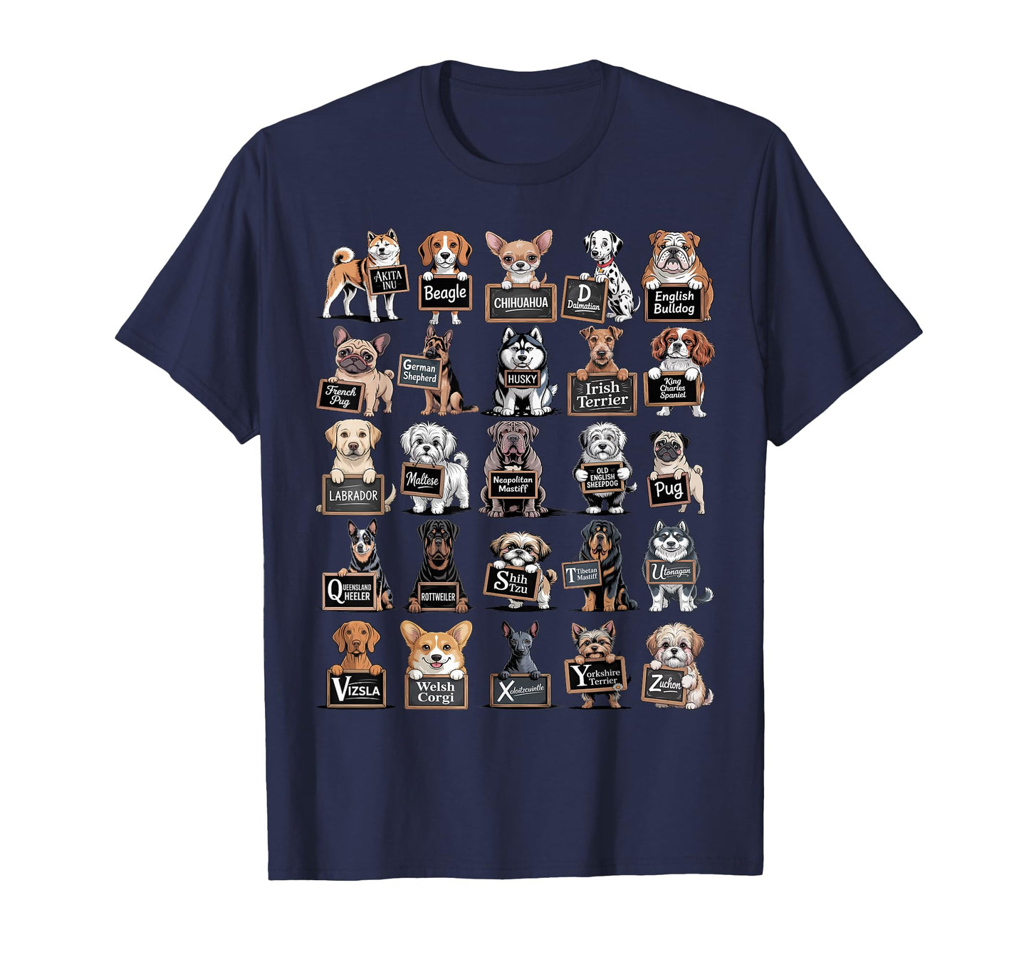 ABC Dog Breeds T-Shirt - Alphabet Dogs Educational Learning T-Shirt