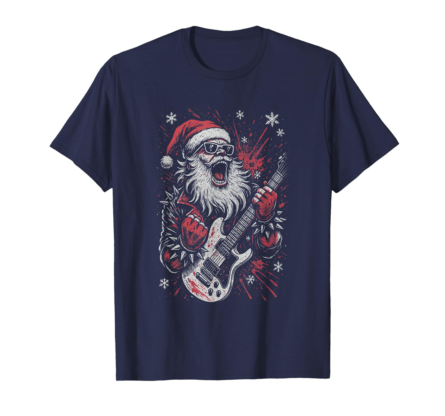 Christmas Santa Claus Playing Guitar Rock n Roll Music Lover T-Shirt