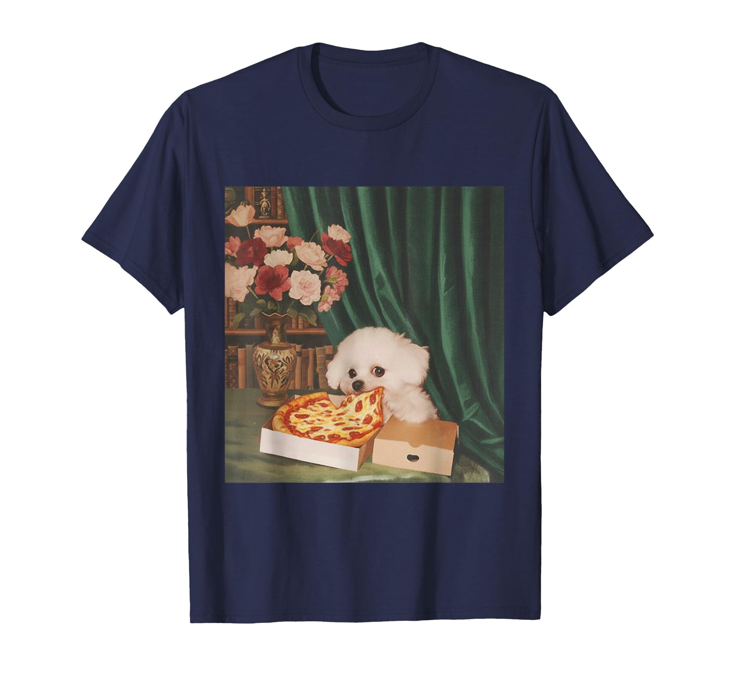 Retro Vintage Dog Eating Pizza Funny Dog Meme Men Women Kids T-Shirt