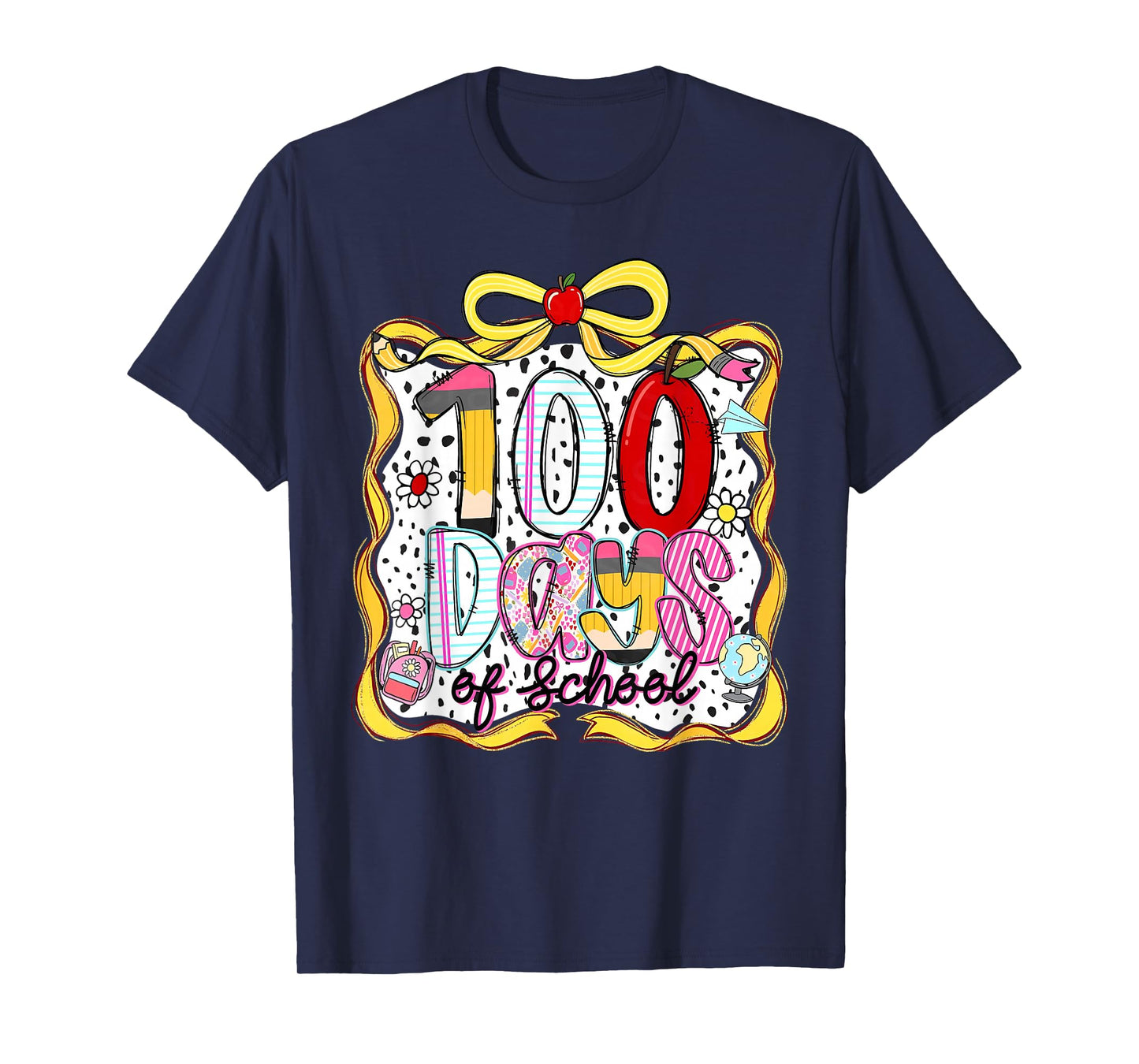 Coquette Bow 100 Days of School Student Teacher Kids Retro T-Shirt
