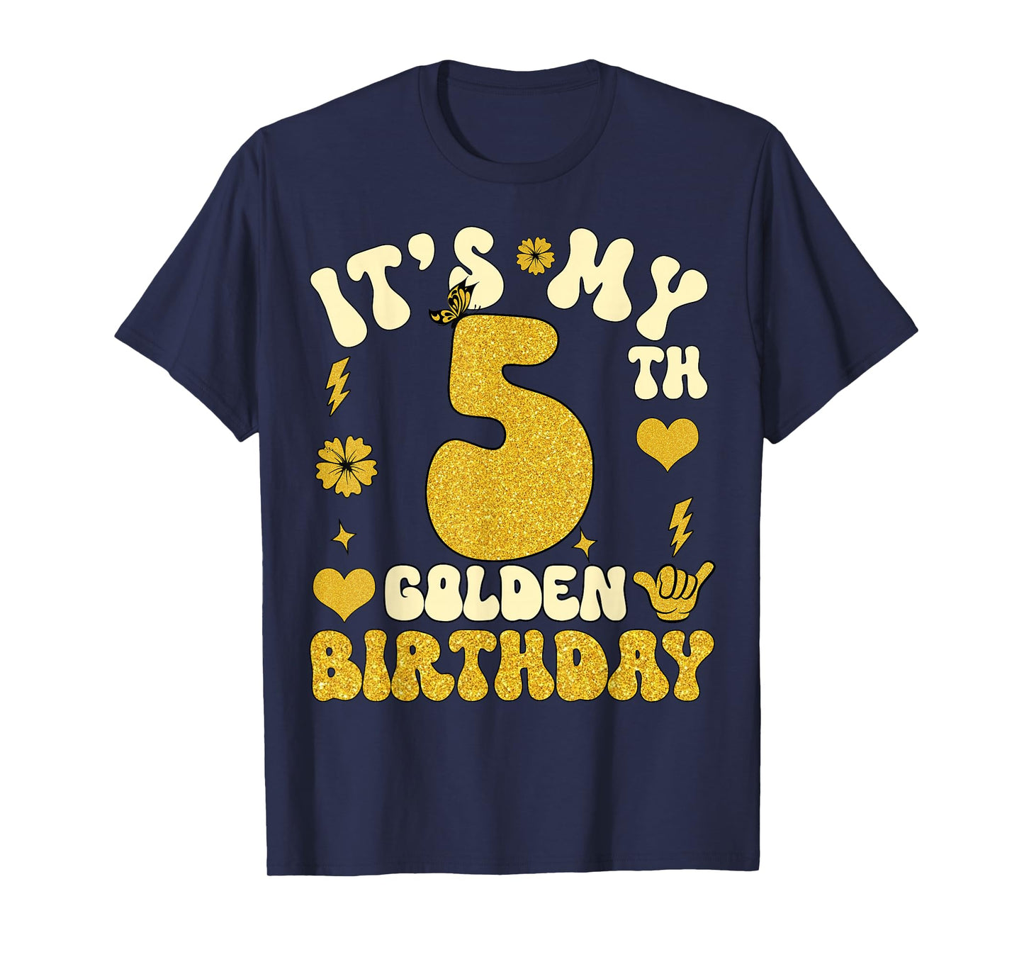 It's My 5th Golden Birthday 5 Year Old Bday Kids Groovy T-Shirt