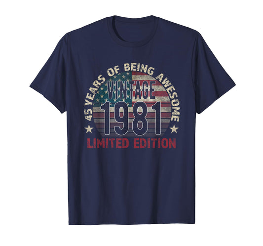 45th Birthday Gift Men Vintage Born 1981 Turning 45 Year Old T-Shirt