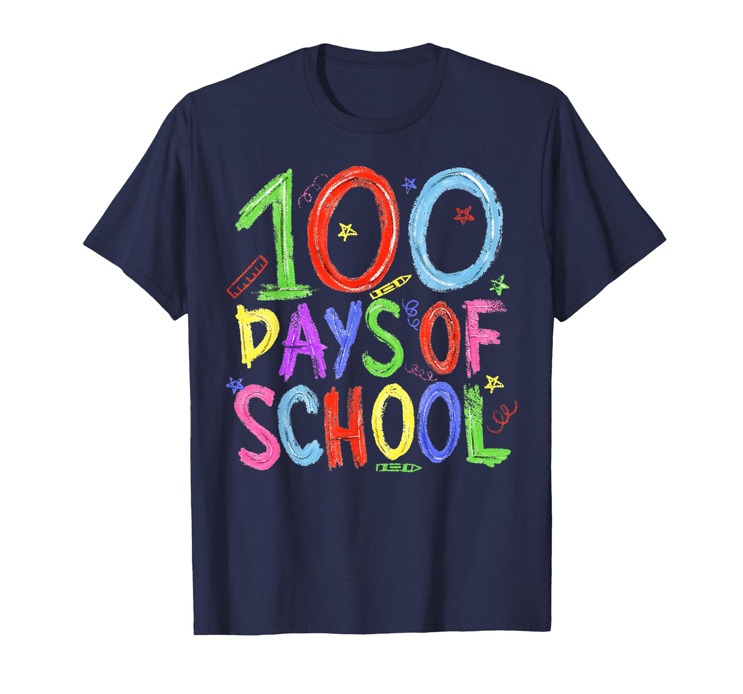 100th Day of School Crayon 100 Teacher Boy Girl Kid T-Shirt