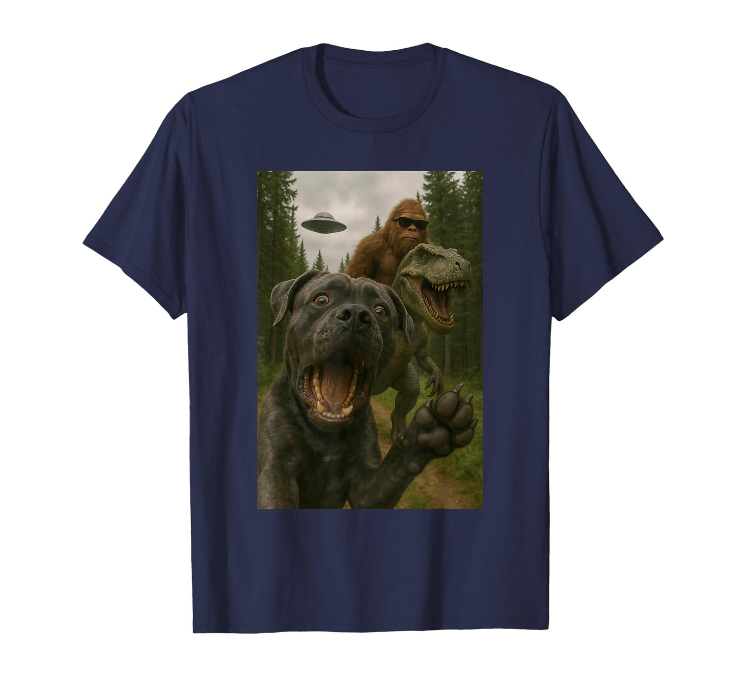 Shocked Cane Corso Dog T-Rex Bigfoot UFO Selfie Meme Design T-Shirt