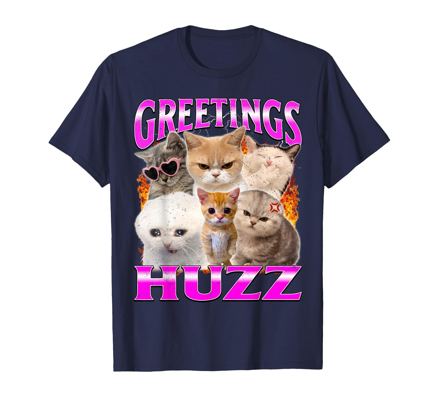 Greetings Huzz Funny Silly Cats Meme T-Shirt