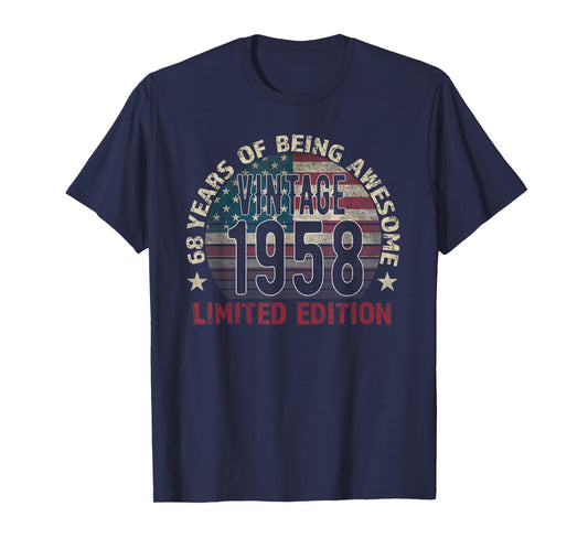 68th Birthday Gift Men Vintage Born 1958 Turning 68 Year Old T-Shirt