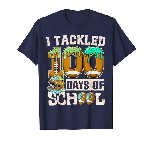 I Tackled 100 Days of School Football Ice Cream Drip T-Shirt