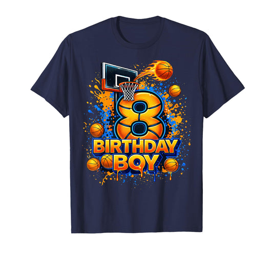 8th Birthday Boy Basketball Birthday 8 Year Old Boys Kids T-Shirt