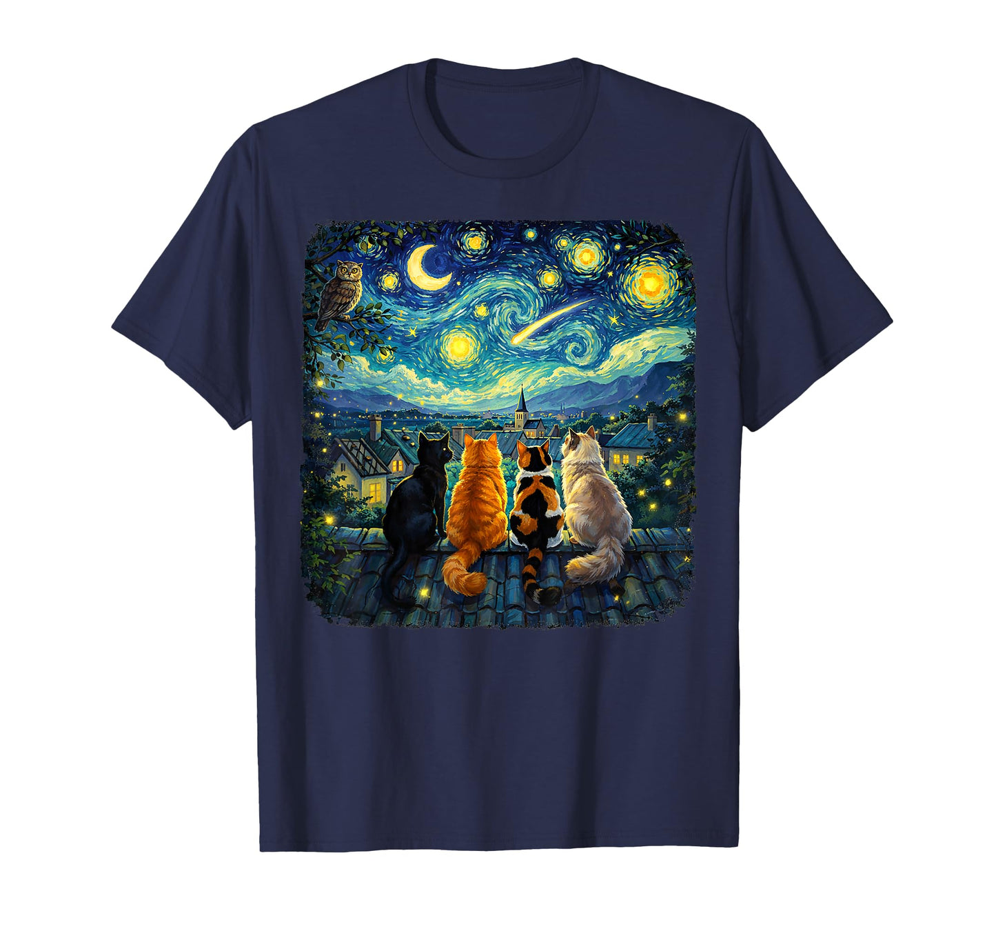 Cat Starry Night Van Gogh Cats Funny Gifts for Men Women Kid T-Shirt