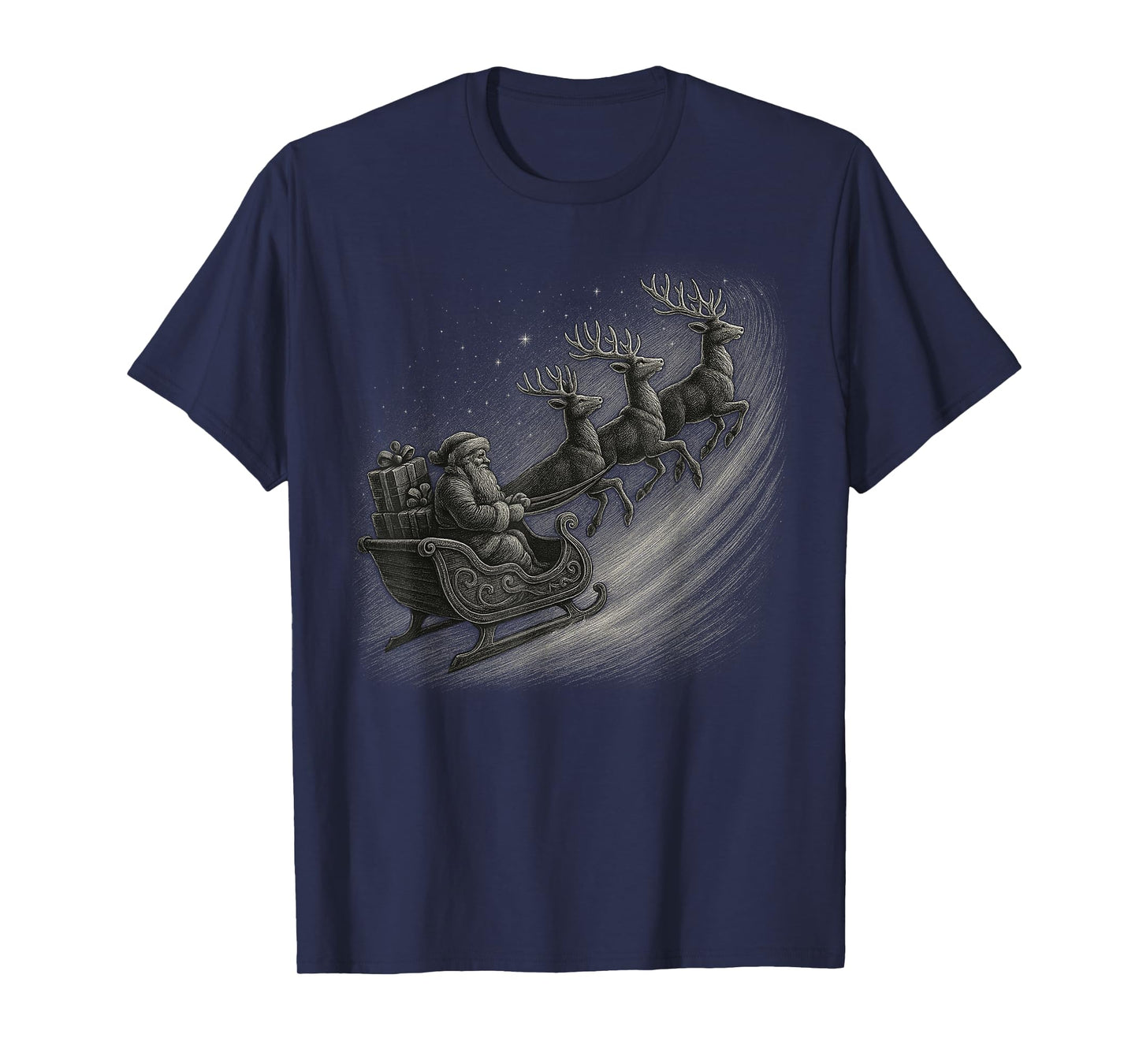 HUGvyn Vintage Christmas Classic Santa Sleigh Ride Reindeer T-Shirt
