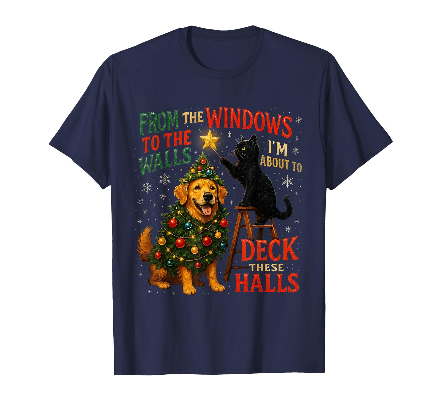 from The Windows to Walls Deck These Halls Pet Xmas T-Shirt