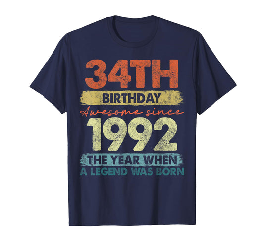 34 Year Old Gifts Vintage 1992 Limited Edition 34th Birthday T-Shirt