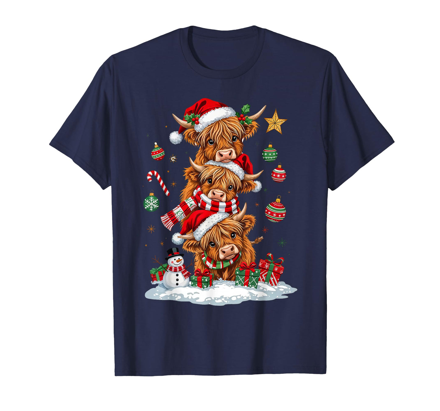 Cute Highland Cow Christmas Trees Santa Xmas Tree Pajamas T-Shirt