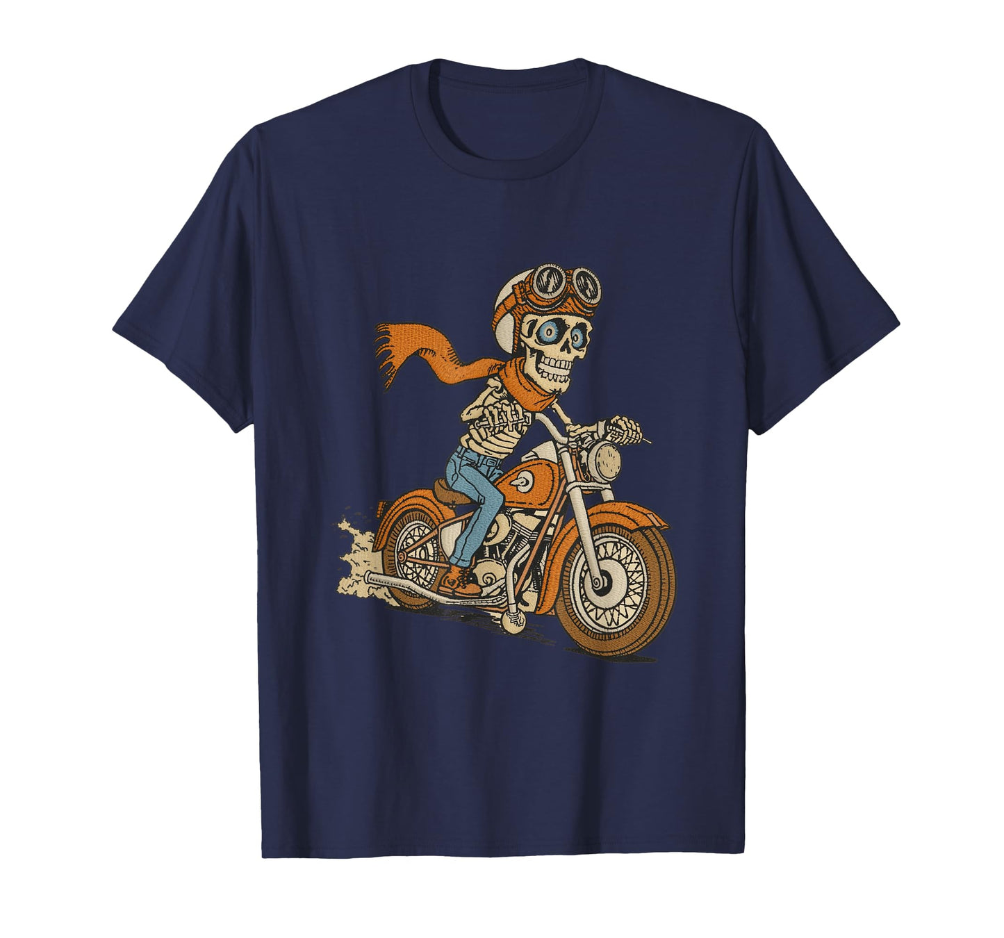 Skeleton Riding Motorcycle Retro Biker Halloween T-Shirt