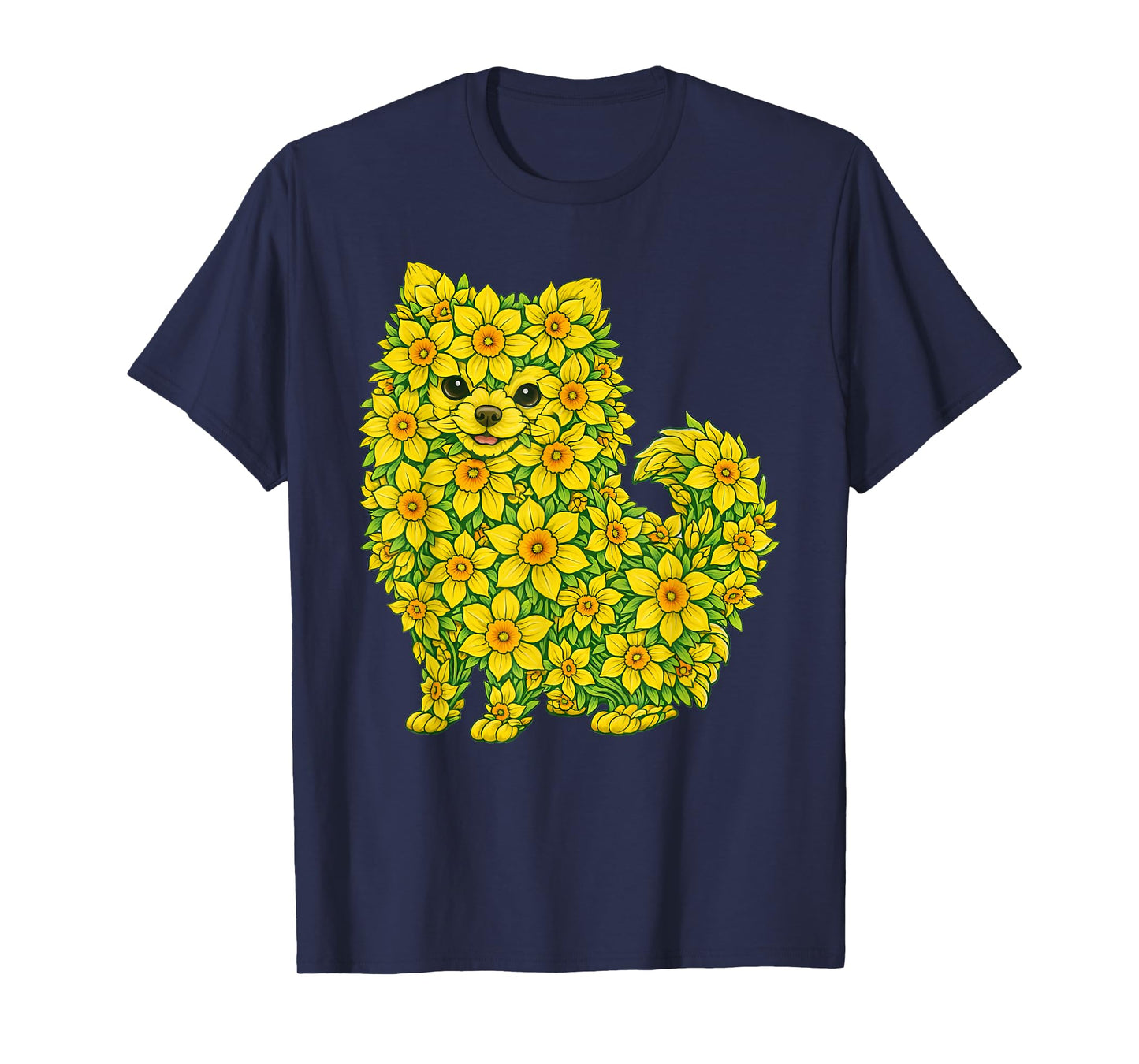 Daffodil Pomeranian Dog Flower Gardening Floral T-Shirt