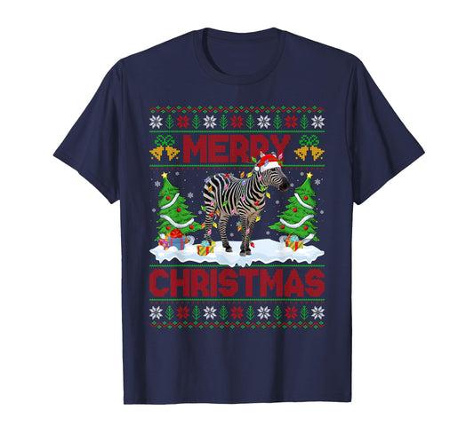 Zebra Ugly Xmas Sweater Funny Animal Lights Christmas T-Shirt