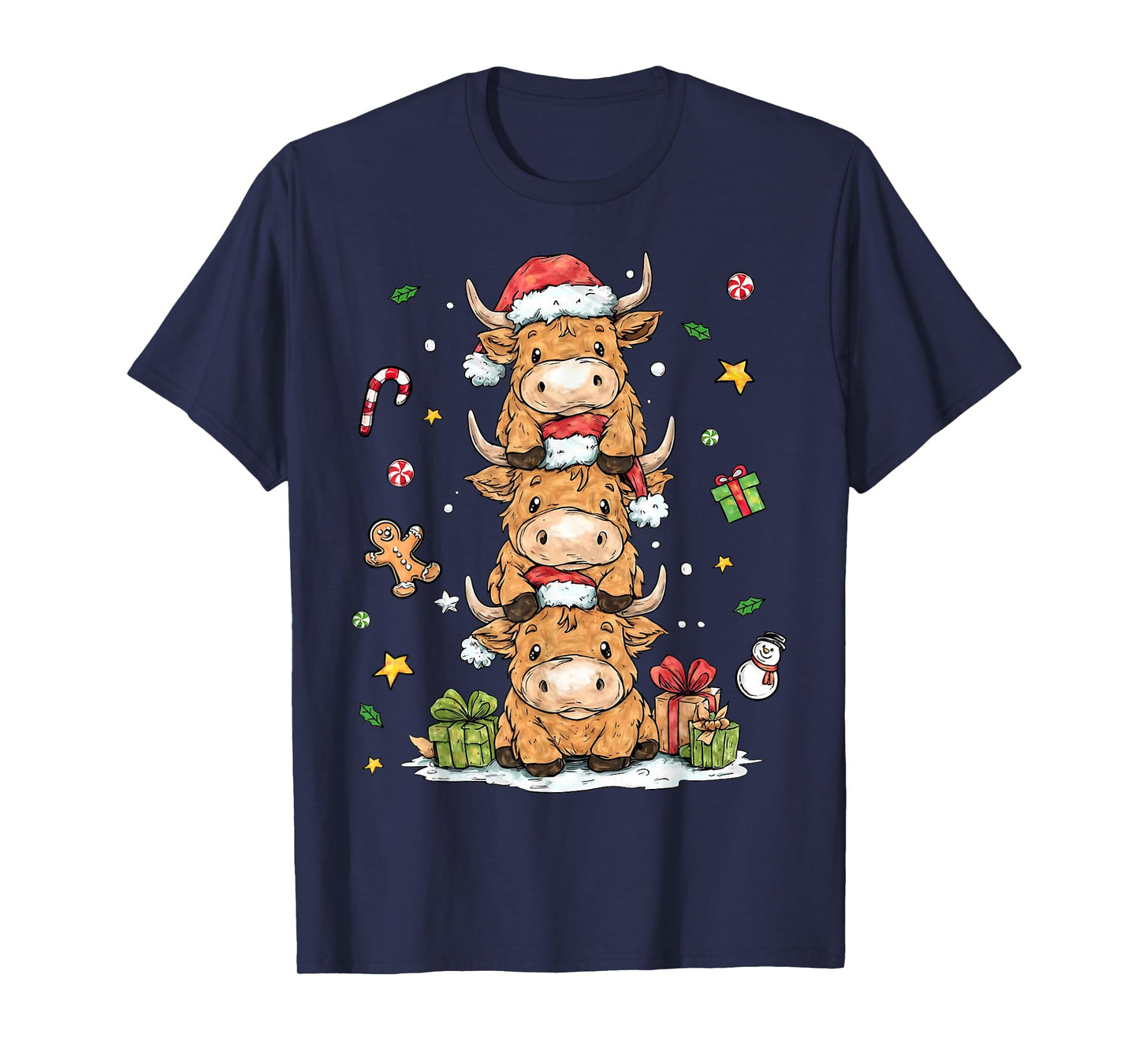 Cute Highland Cow Christmas Trees Santa Xmas Tree Pajamas T-Shirt