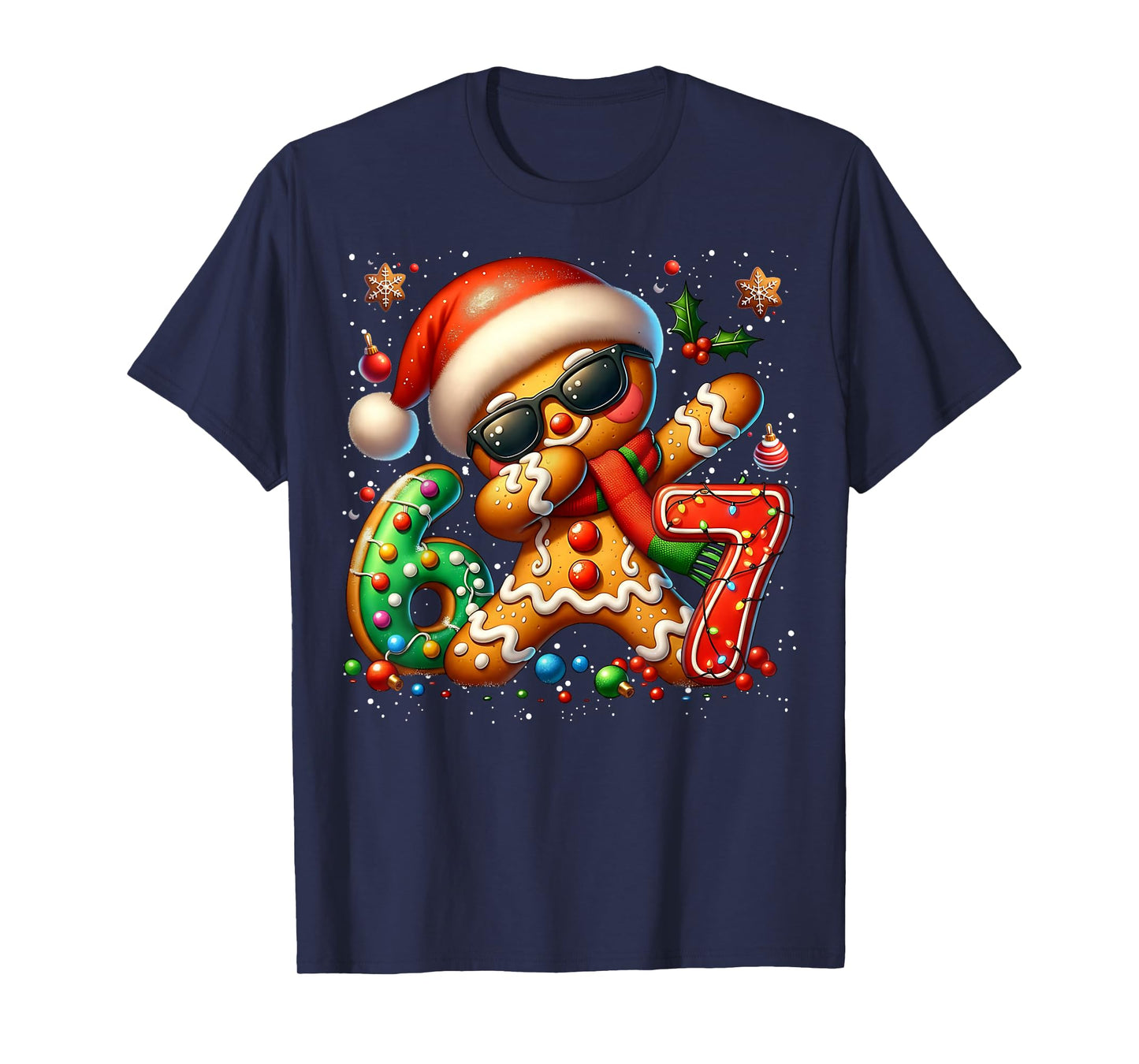 Funny Gingerbread Dabbing Six Seven 67 Meme Christmas Boys T-Shirt