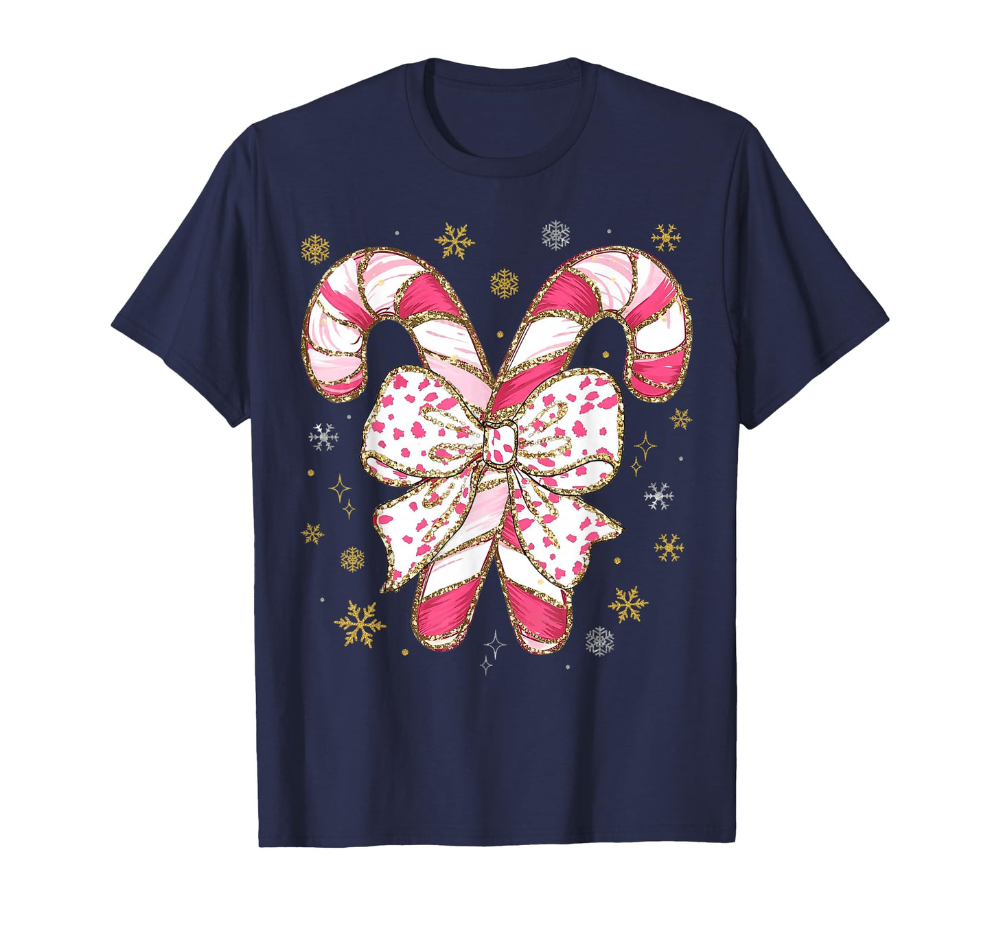 Cute Pink Coquette Bow Candy Cane Christmas Girls Women Kids T-Shirt