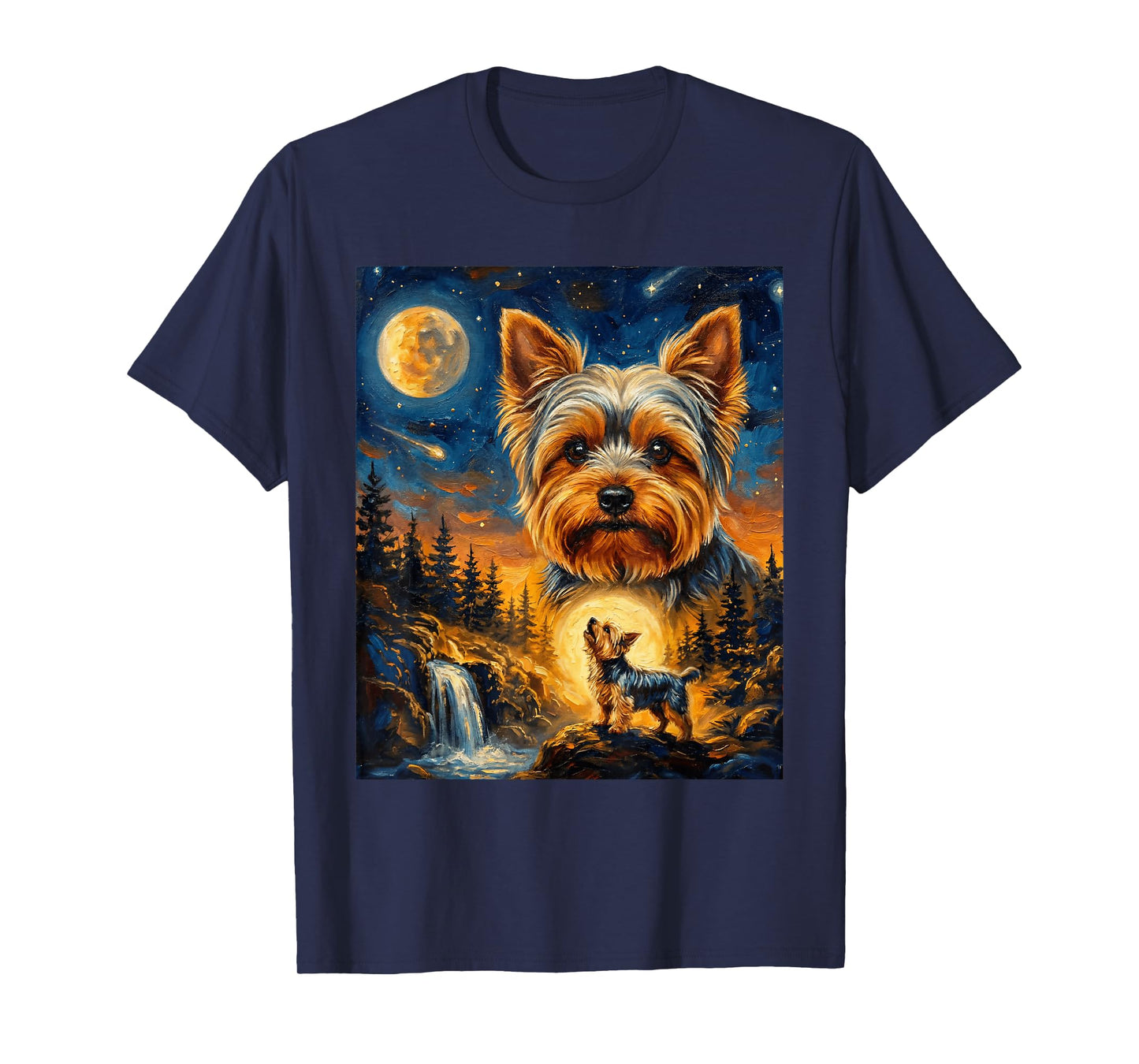 Yorkie Howling to The Moon Vintage Dog T-Shirt