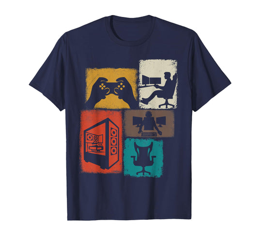 Gamer Vintage Collage Gaming Men Video Game Lover Streamer T-Shirt