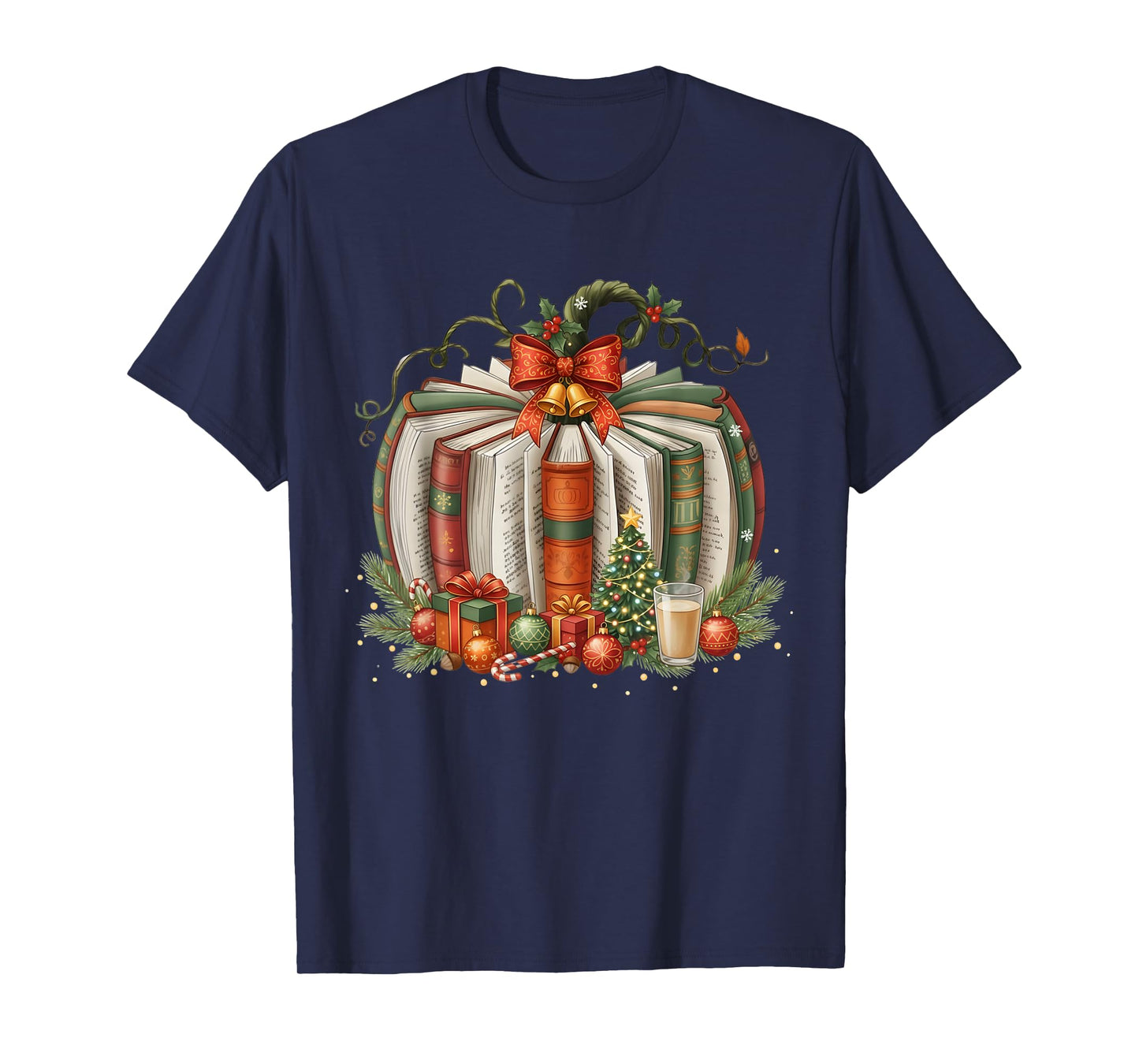 Christmas Book Pumpkin Reading Holiday Lovers Teacher T-Shirt