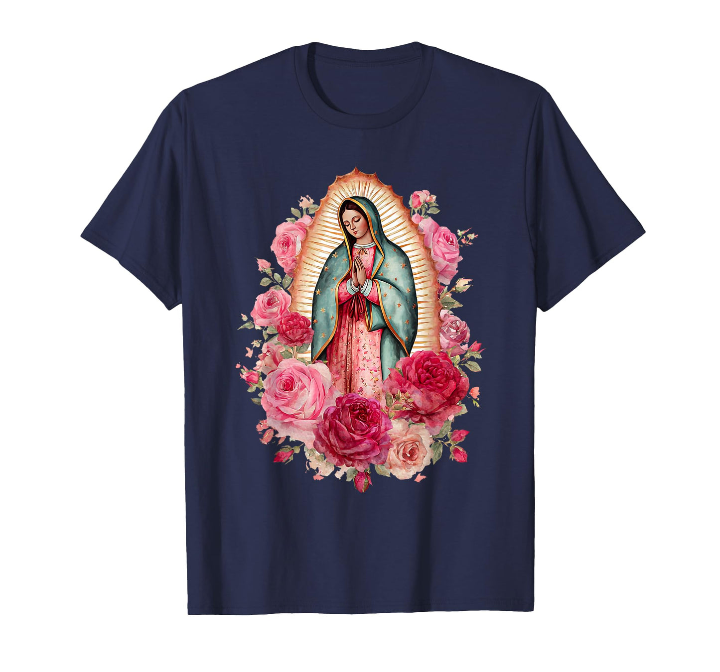 Our Lady Virgen De Guadalupe Saint Virgin Mary Pink Roses T-Shirt