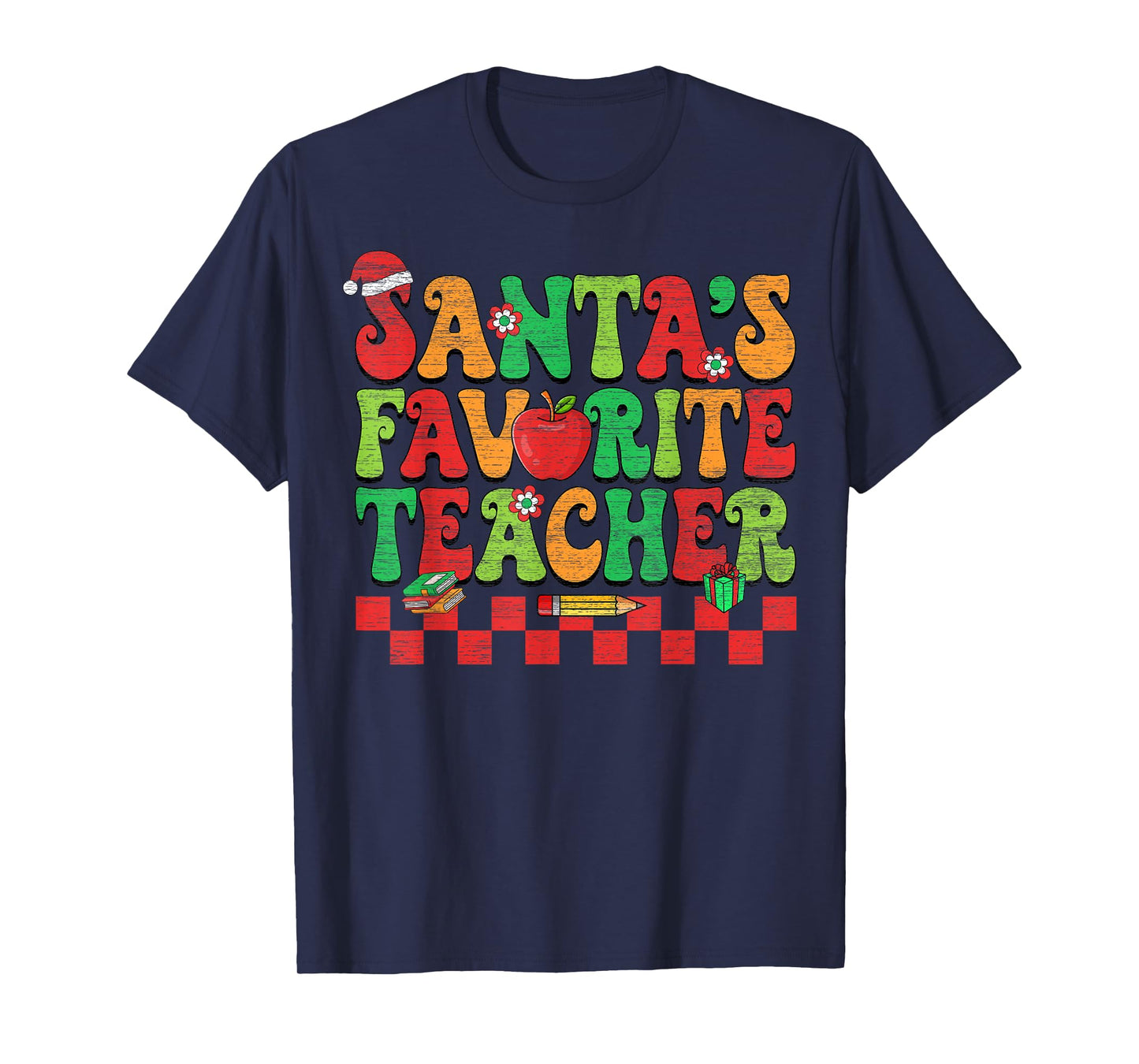 Santas Favorite Teacher Retro Groovy Christmas Xmas Women T-Shirt