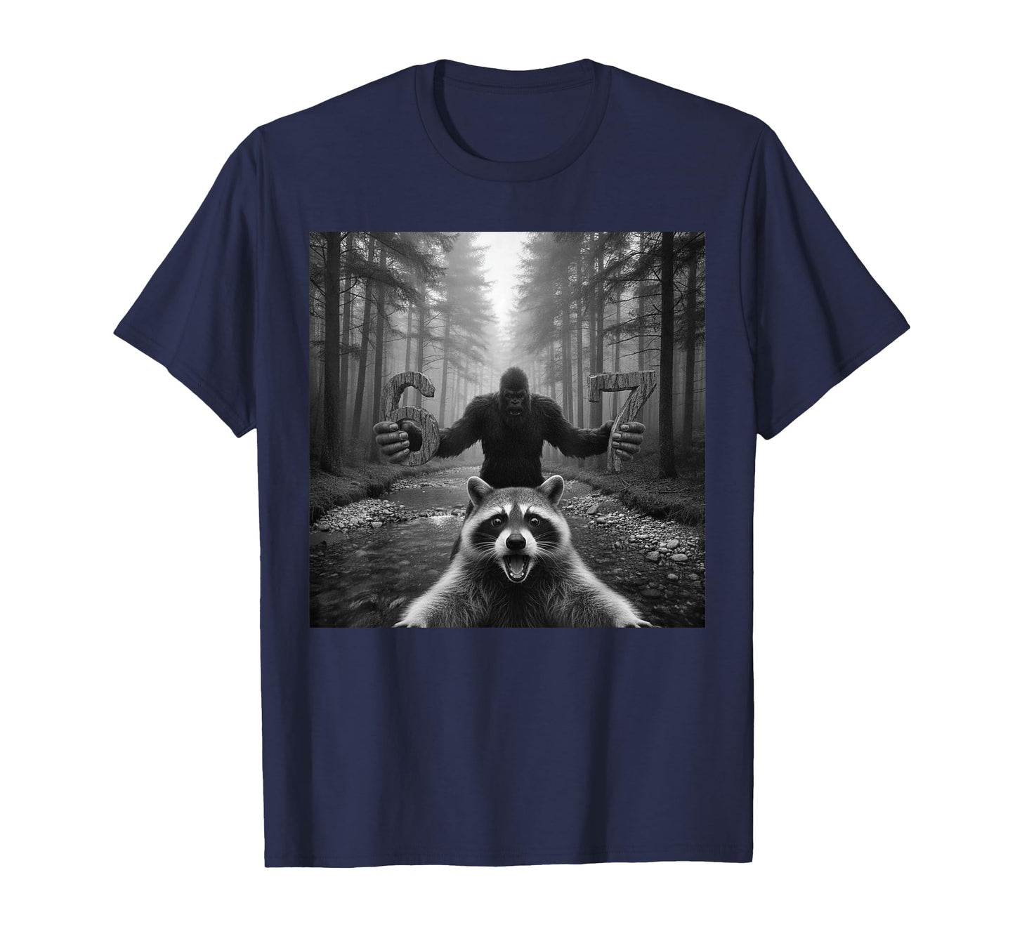 Funny Raccoon Selfie with Bigfoot 67 Six Seven Meme Men Boys T-Shirt
