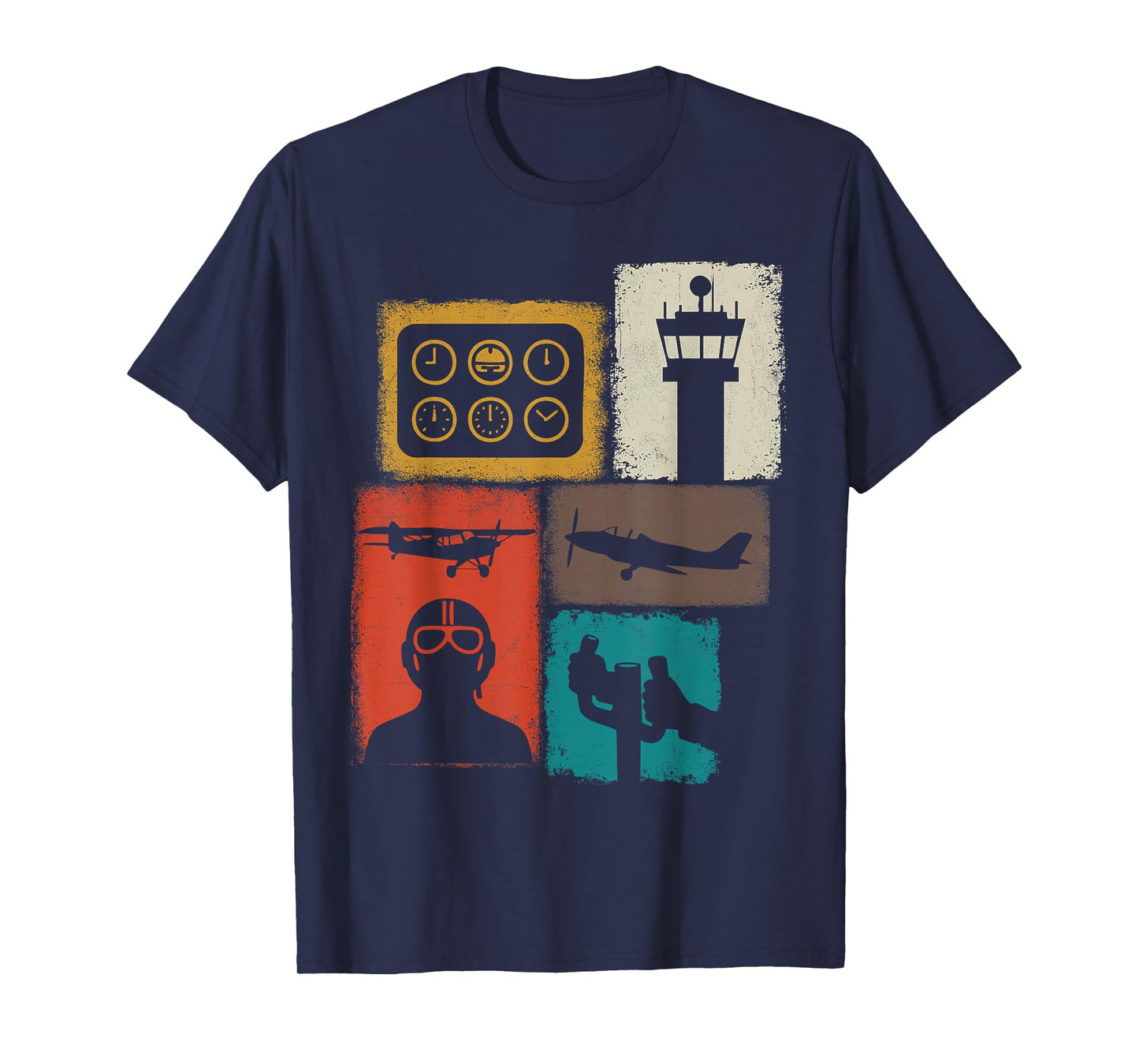 Pilot Vintage Collage Flying Men Aviator Captain T-Shirt