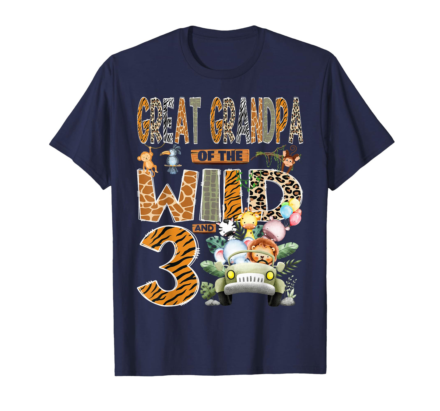 Great Grandpa of The Wild Three 3rd Birthday Boy Safari T-Shirt