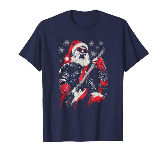 Rock Guitarist Santa Claus Playing Guitar Funny Christmas PJ T-Shirt