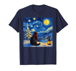 Cat Starry Night Christmas Cats Lover Winter Holiday Xmas T-Shirt