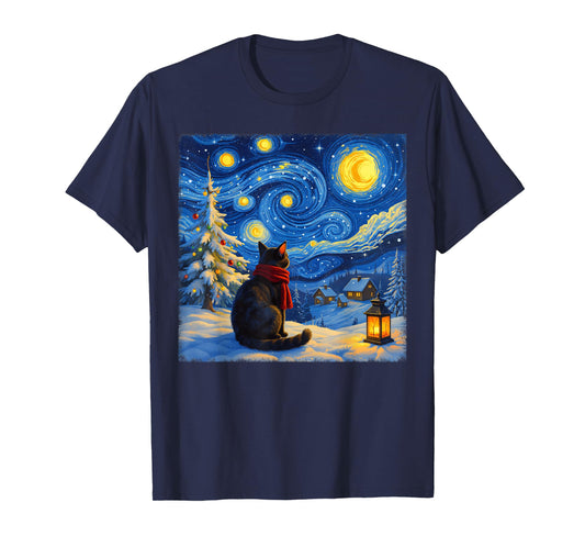Cat Starry Night Christmas Cats Lover Winter Holiday Xmas T-Shirt