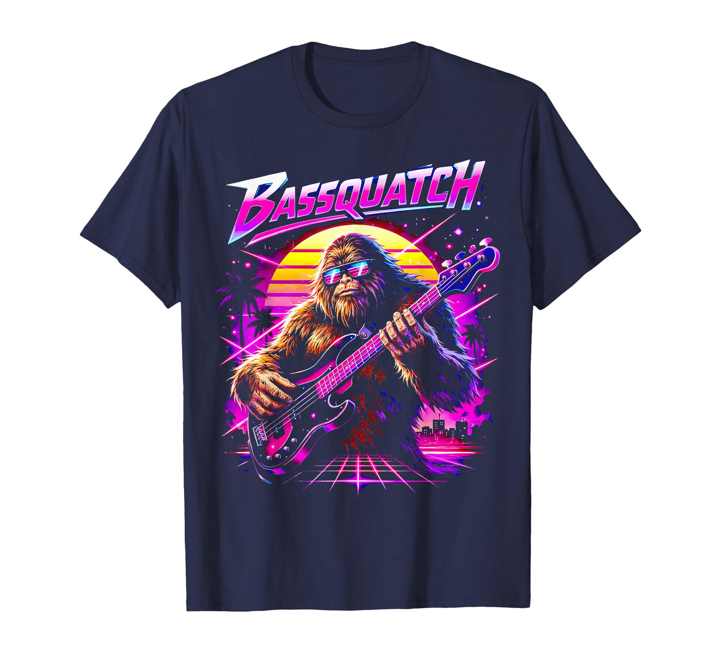 Bassquatch, Synthwave Bigfoot Bass Guitar Sasquatch T-Shirt