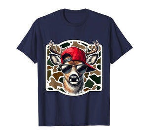 Cool Camouflage Deer with Sunglasses Funny Hunting T-Shirt