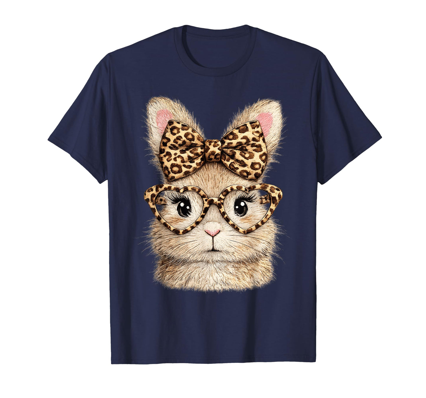 Funny Bunny Face Heart Glasses Bandana Leopard Rabbit T-Shirt