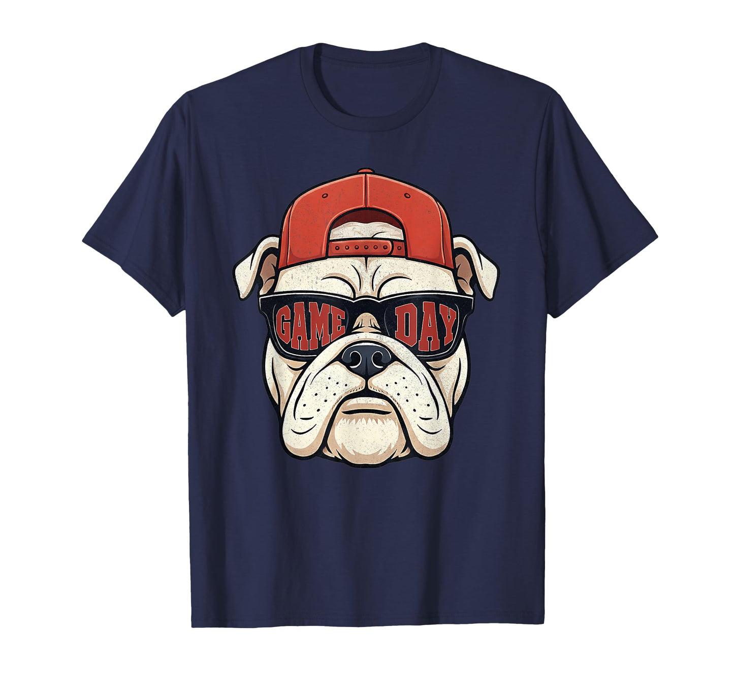 Bulldog Animal Graphic with Cap and Sunglasses T-Shirt