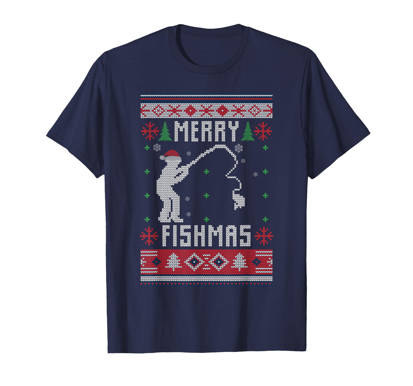 Merry Fishmas Ugly Sweater Ugly Fishing Christmas Sant Hat T-Shirt