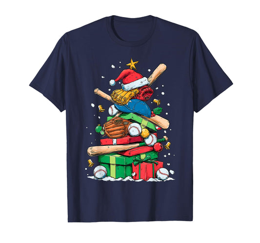 Baseball Player Catcher Bat Christmas Tree Xmas Hat T-Shirt