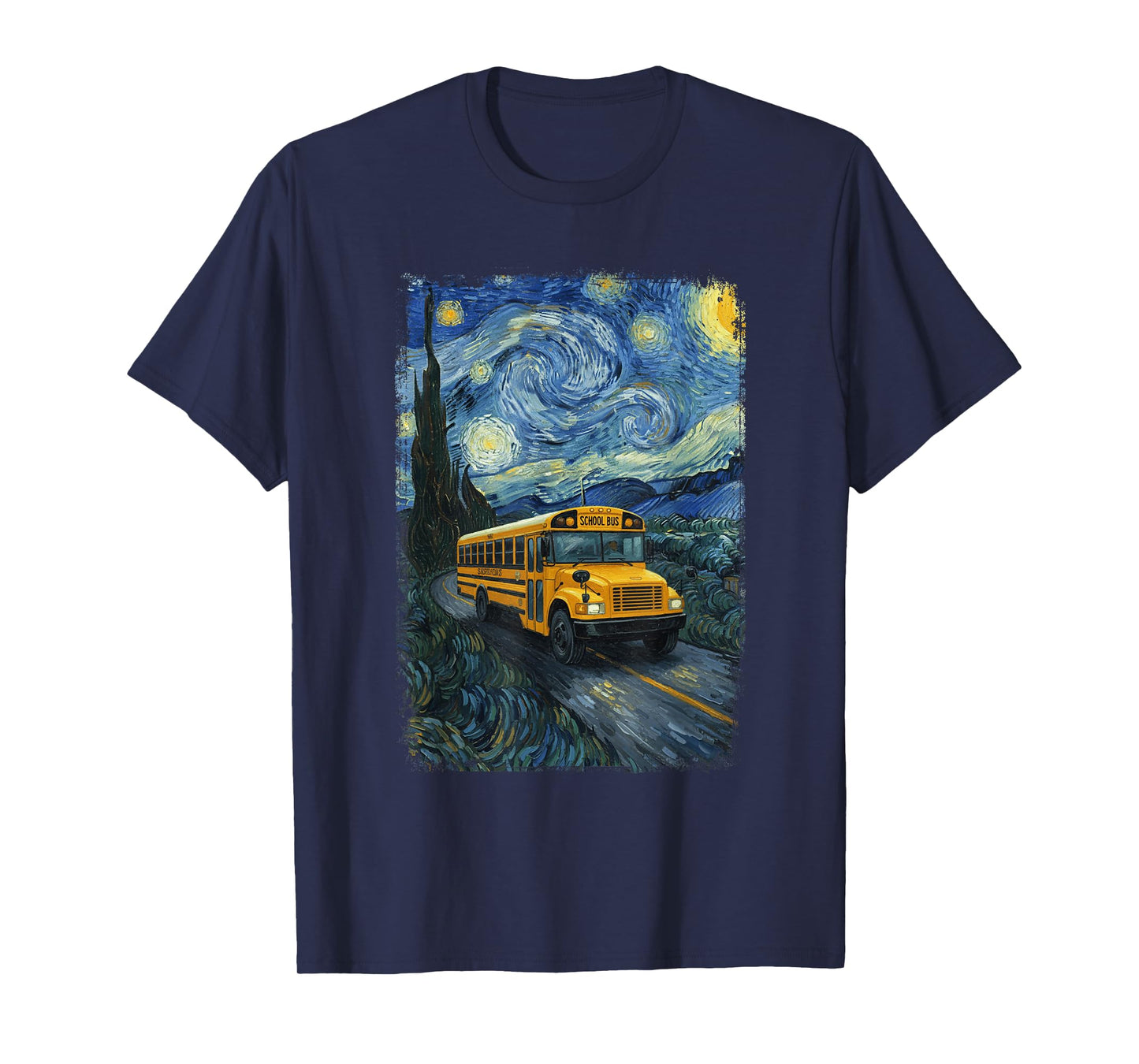 School Bus Van Gogh Starry Night Bus Driver T-Shirt