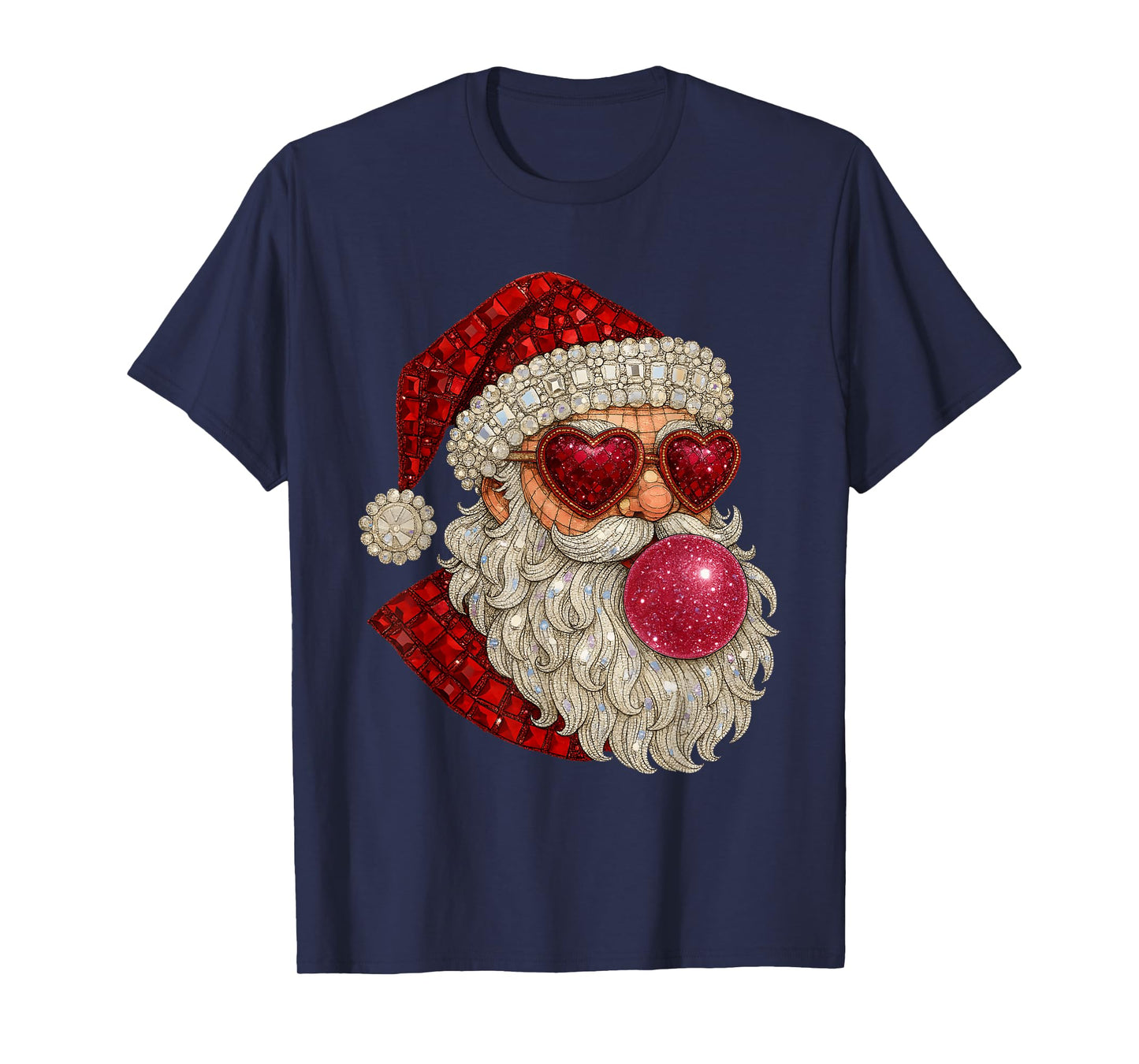 Glam Santa Bubblegum Heart Glasses Xmas T-Shirt