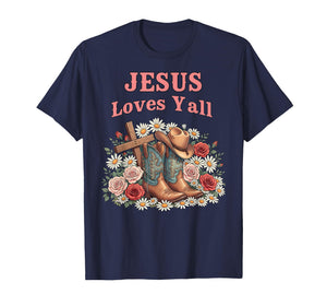 Cute Christian Cowgirl Jesus Loves Y'all Religious T-Shirt