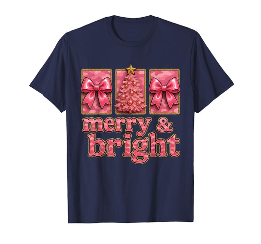 Merry and Bright Camo Christmas Tree Gift Design T-Shirt