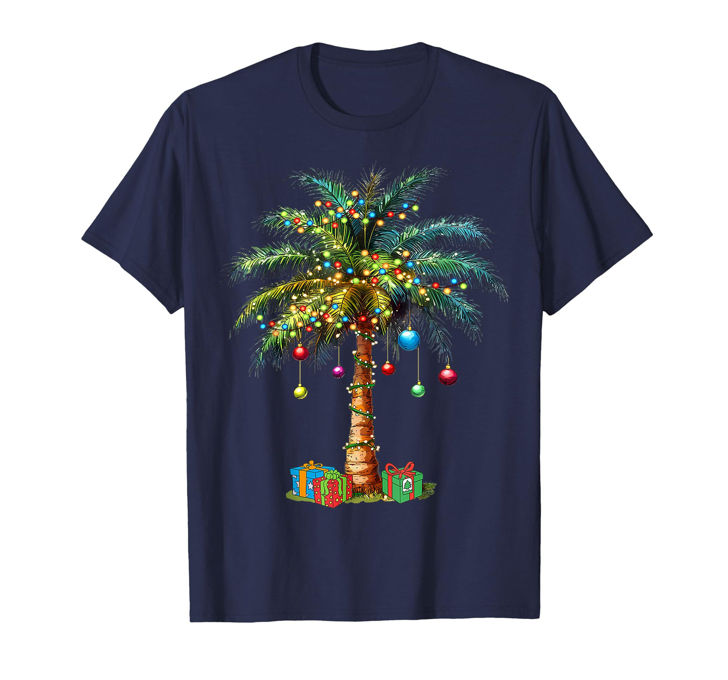 Tropical Christmas Hawaiian Santa Xmas Lights Palm Tree T-Shirt