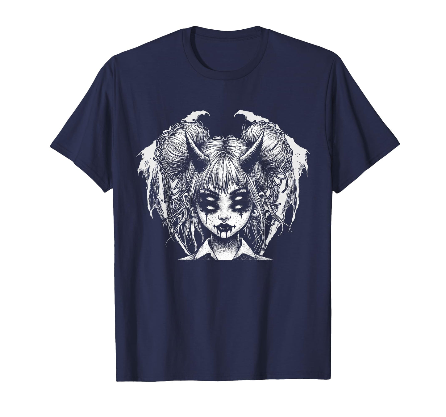 Satanic Devil Halloween Horned Girl Goth Glitch T-Shirt