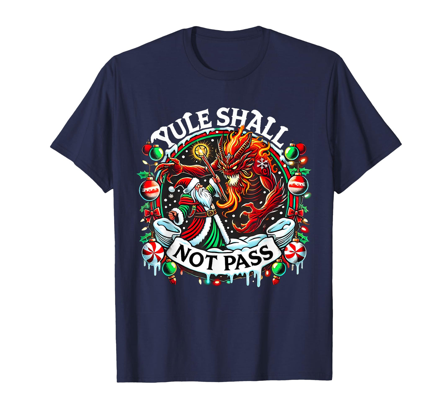 Retro Vintage Creepmas Yule Shall Not Pass Wizard Santa Xmas T-Shirt